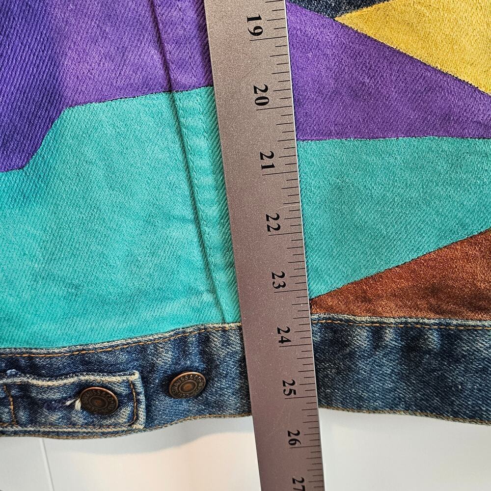 Vintage Levi's Denim Jacket Womens Large 80s Trucker Hand Painted South Western - Picture 9 of 12